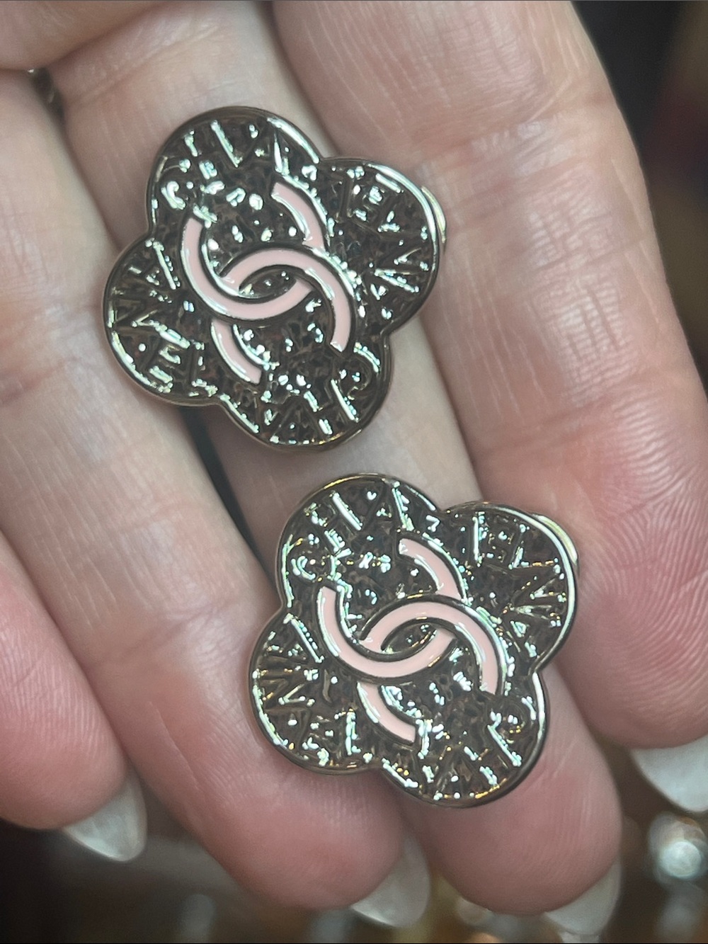 Pink Enamel & Gold-Tone Camellia Logo Stud Earrings